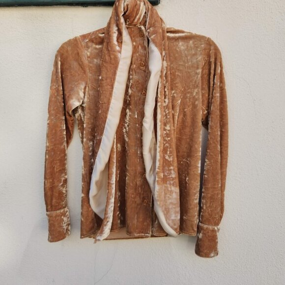 STAUD Golden Yellow Velvet Oversized Bow Button Down Blouse - Picture 4 of 12